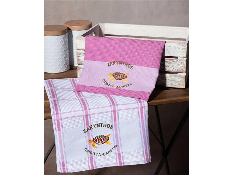 Σετ 2 τεμαχίων ποτηρόπανα (50cm x 70cm) ρόζ CARETA CARETA ZAKYNTHOS