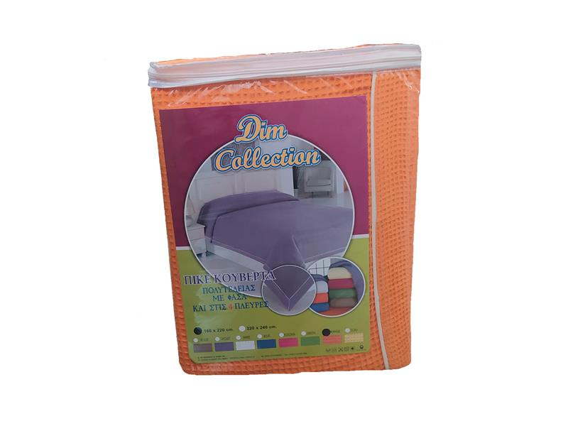 ΚΟΥΒΕΡΤΑ ΠΙΚΕ ΕΝΗΛ Cotton 100% 160X220 με φάσα περιμετρικά  Orange