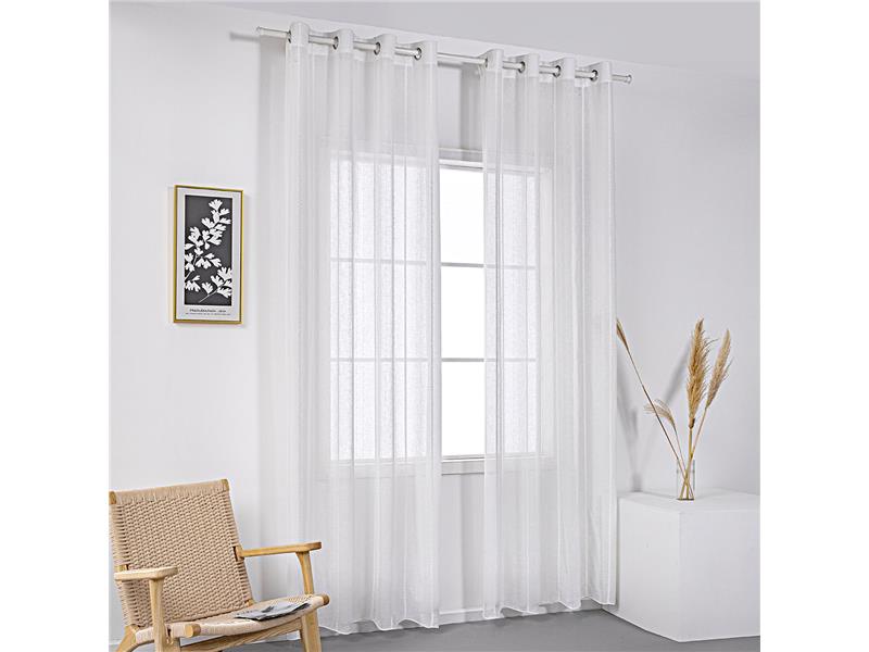 Κουρτίνα γάζα με σενίλ και 8 μεταλικούς κρίκους Art 8441 140x270 Λευκό  