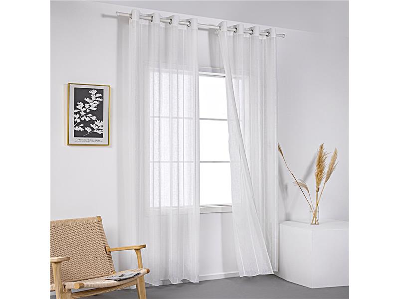 Κουρτίνα γάζα με σενίλ και 8 μεταλικούς κρίκους Art 8441 140x270 Λευκό  