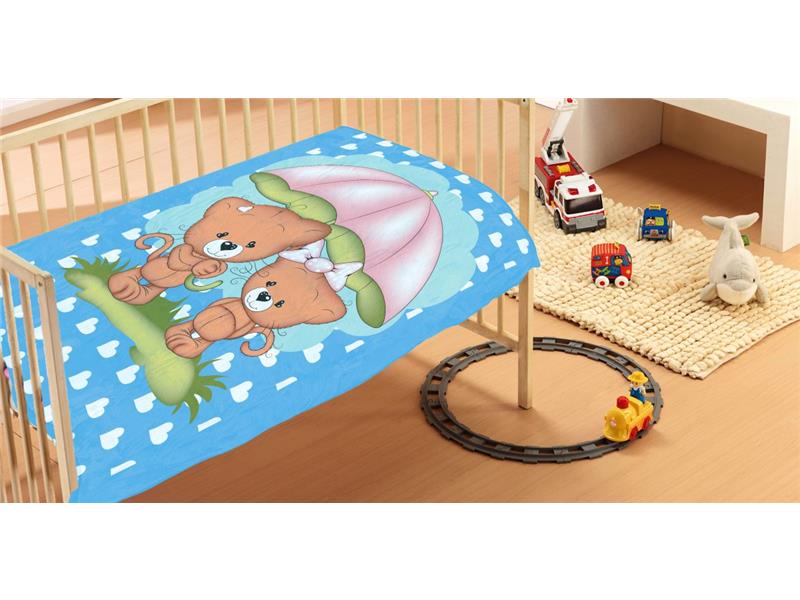 ΚΟΥΒΕΡΤΑ bebe Rainy Bears 05 110Χ140 Sky blue Βελουτέ polyester