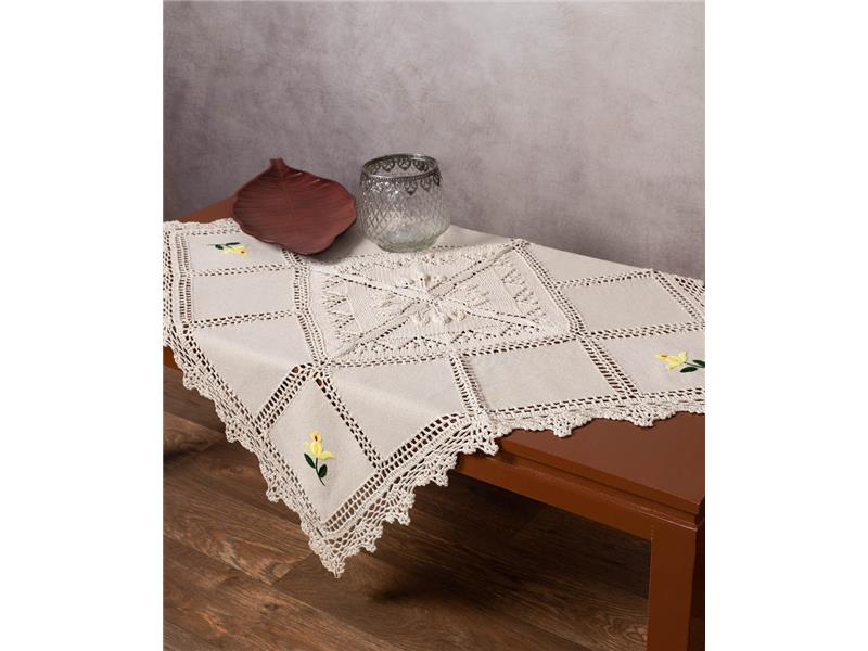 Καρέ με πλεκτό και απλικέ (90cm x 90cm) 030 κίτρινο λουλούδι