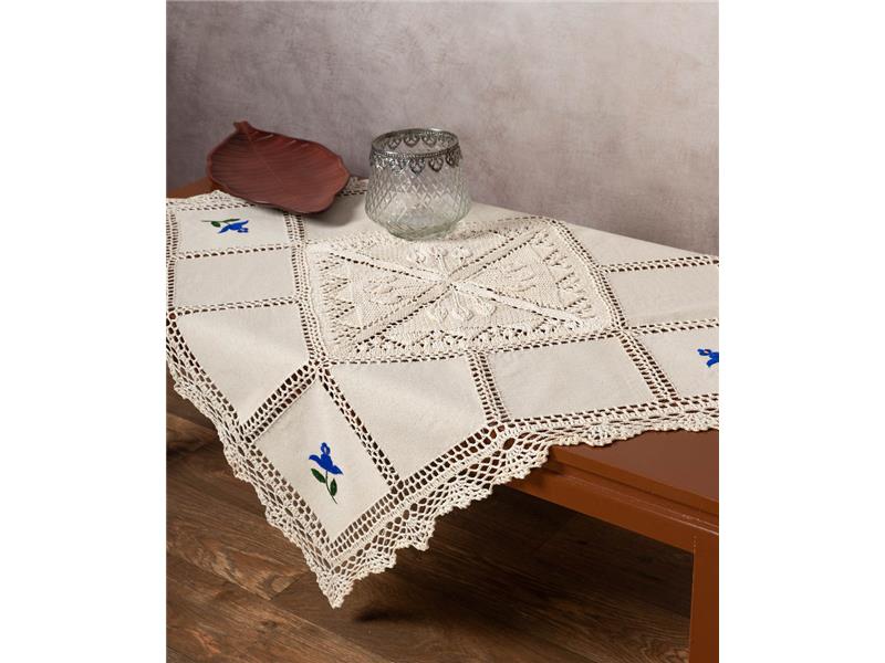 Καρέ με πλεκτό και απλικέ (90cm x 90cm) 030 μπλέ λουλούδι