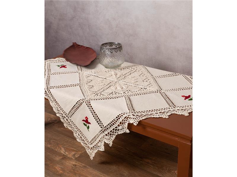 Καρέ με πλεκτό και απλικέ (90cm x 90cm) 030 κόκκινο λουλούδι