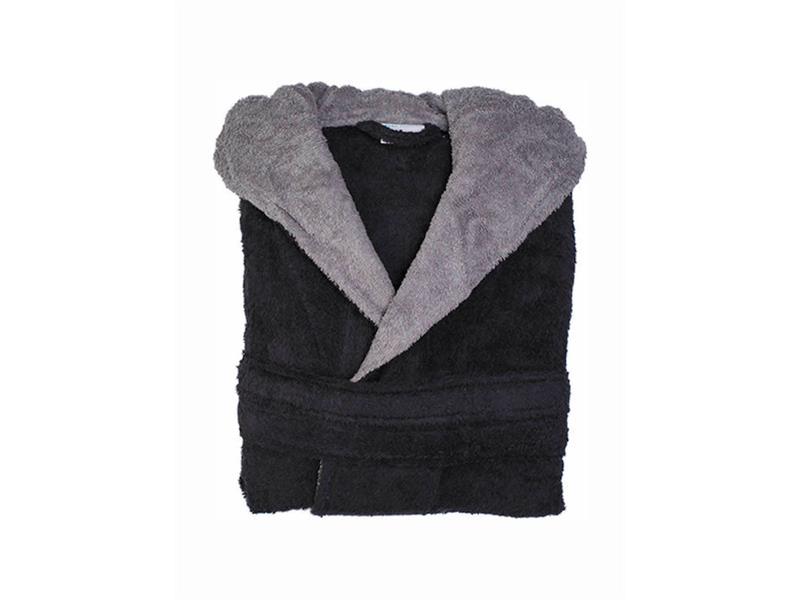 Μπουρνούζι Ενηλίκων Με Κουκούλα Raglan Μαύρο-Γκρι XLarge